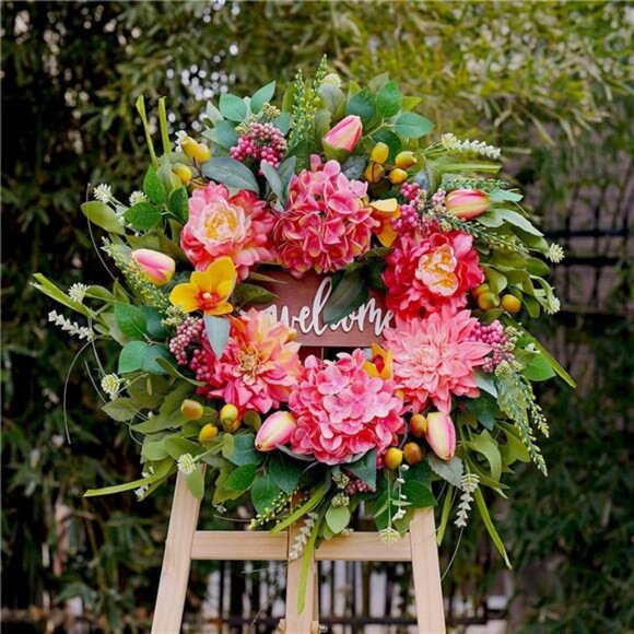 Summer Wreaths for Front Door Outside – 24 Inch Artificial Spring Floral Wreath - Picture 5 of 7